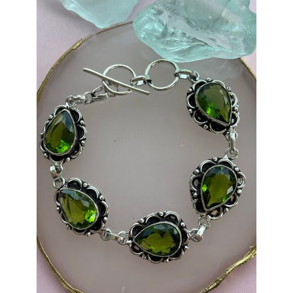 925 SterlingTeardrop Peridot Sterling Bracelet - Picture 2 of 5